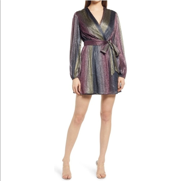 4SI3NNA Dresses & Skirts - 4SI3NNA Weila Long‎ Sleeve Wrap Minidressin Rainbow